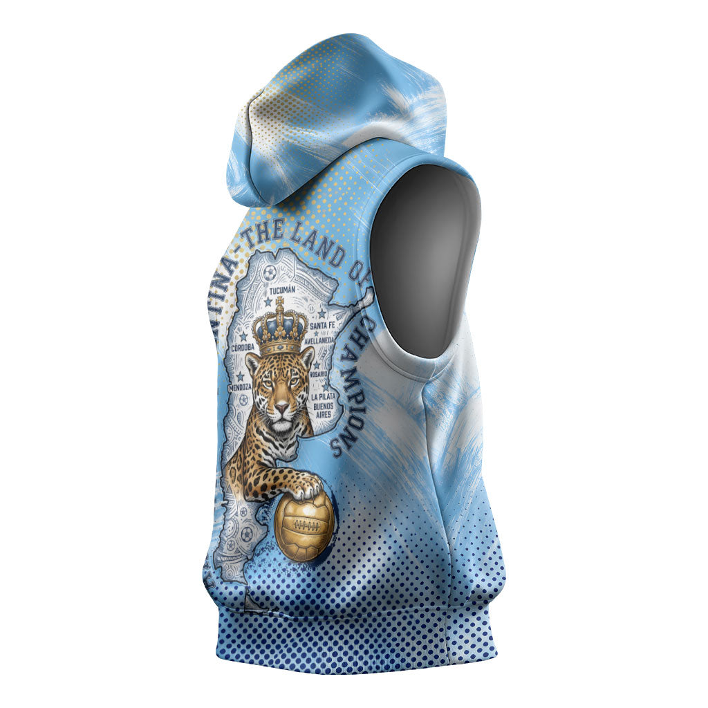 Argentina Football Land Of Champions Sleeveless Hoodie Halftone Dot Jaguar Mascot National Map