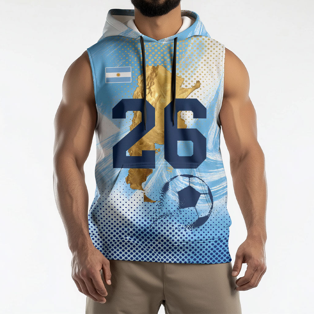 Argentina Football Land Of Champions Sleeveless Hoodie Halftone Dot Jaguar Mascot National Map
