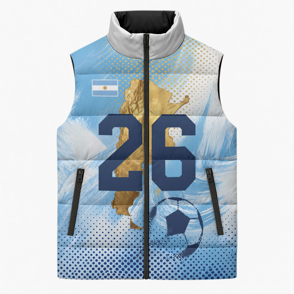Argentina Football Land Of Champions Sleeveless Puffer Jacket Halftone Dot Jaguar Mascot National Map