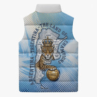 Argentina Football Land Of Champions Sleeveless Puffer Jacket Halftone Dot Jaguar Mascot National Map