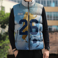Argentina Football Land Of Champions Sleeveless Puffer Jacket Halftone Dot Jaguar Mascot National Map