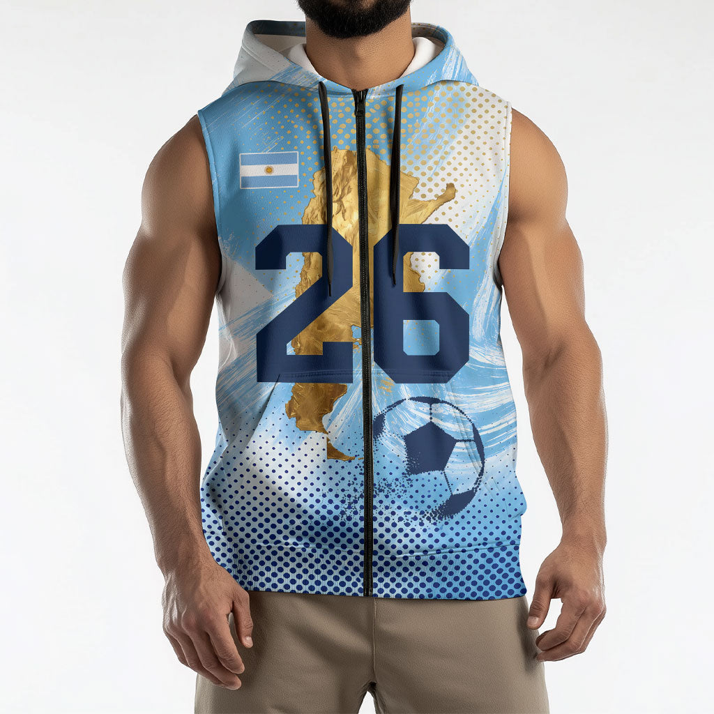 Argentina Football Land Of Champions Sleeveless Zip Hoodie Halftone Dot Jaguar Mascot National Map