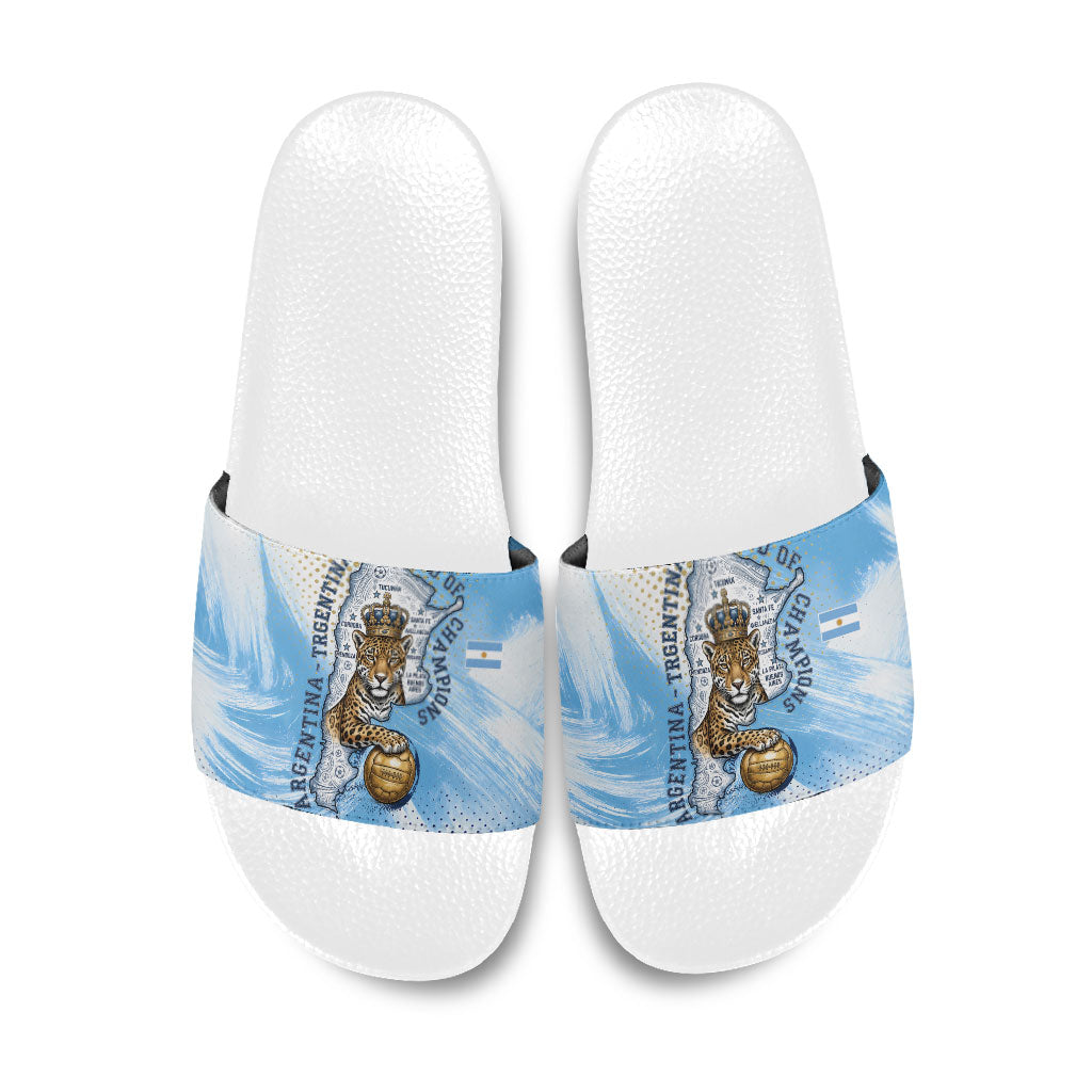 Argentina Football Land Of Champions Slide Sandals Halftone Dot Jaguar Mascot National Map