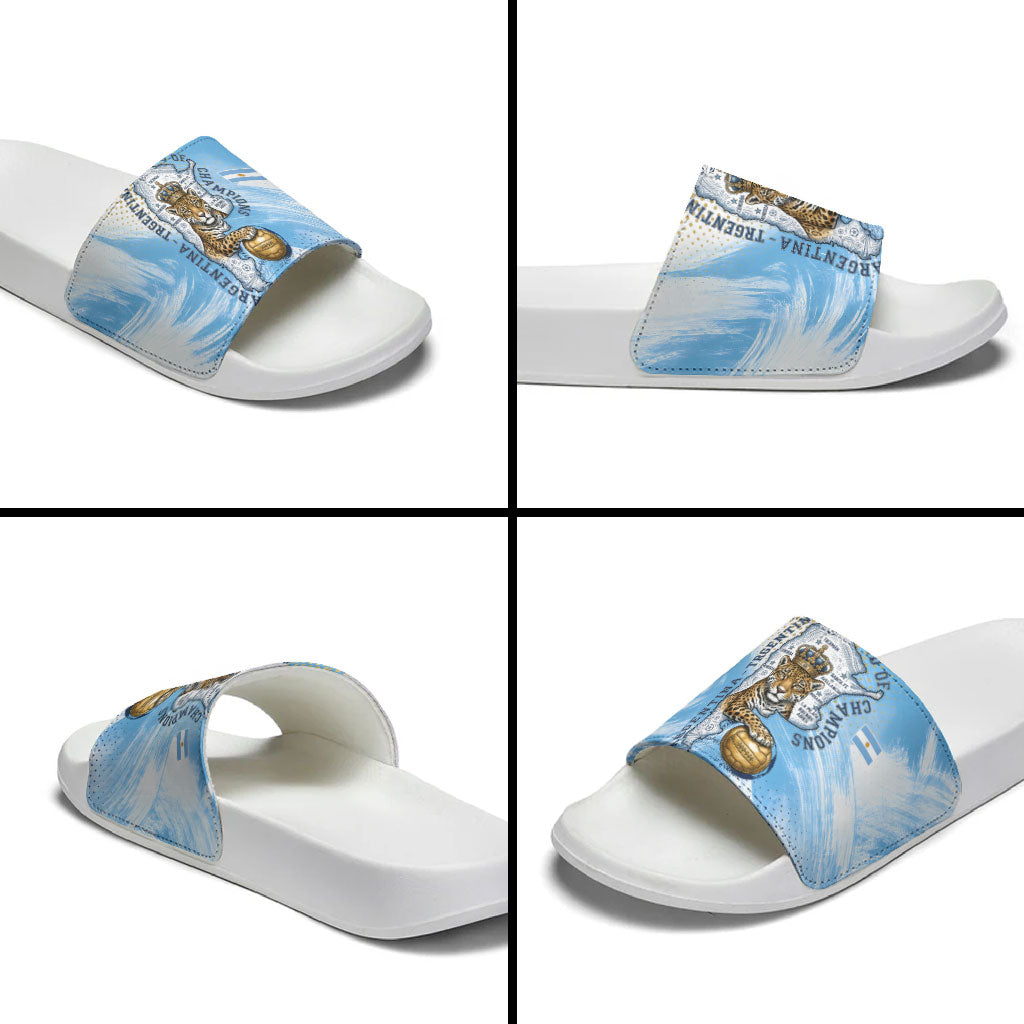 Argentina Football Land Of Champions Slide Sandals Halftone Dot Jaguar Mascot National Map