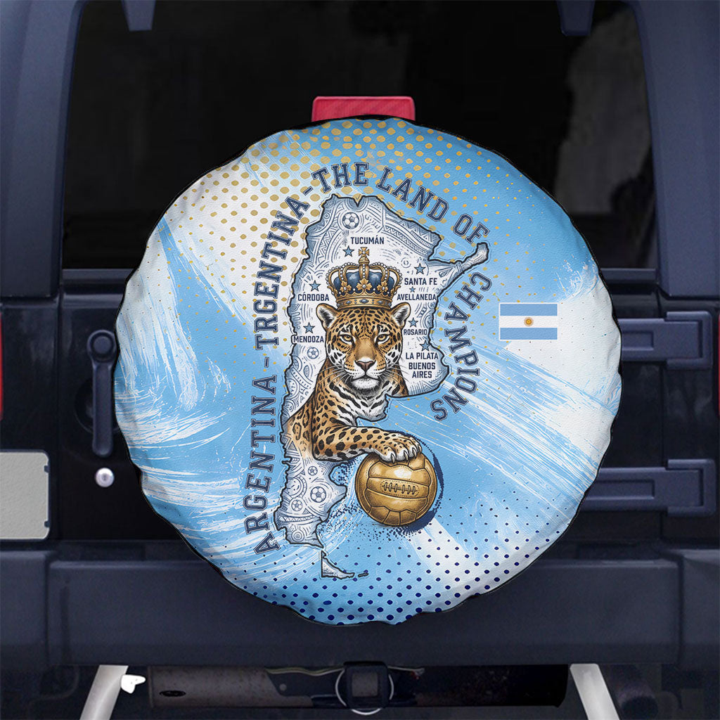 Argentina Football Land Of Champions Spare Tire Cover Halftone Dot Jaguar Mascot National Map