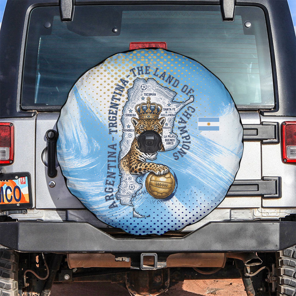 Argentina Football Land Of Champions Spare Tire Cover Halftone Dot Jaguar Mascot National Map
