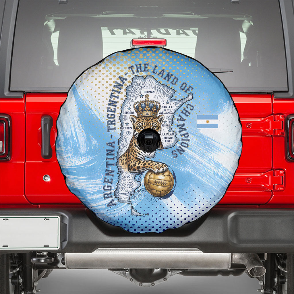 Argentina Football Land Of Champions Spare Tire Cover Halftone Dot Jaguar Mascot National Map
