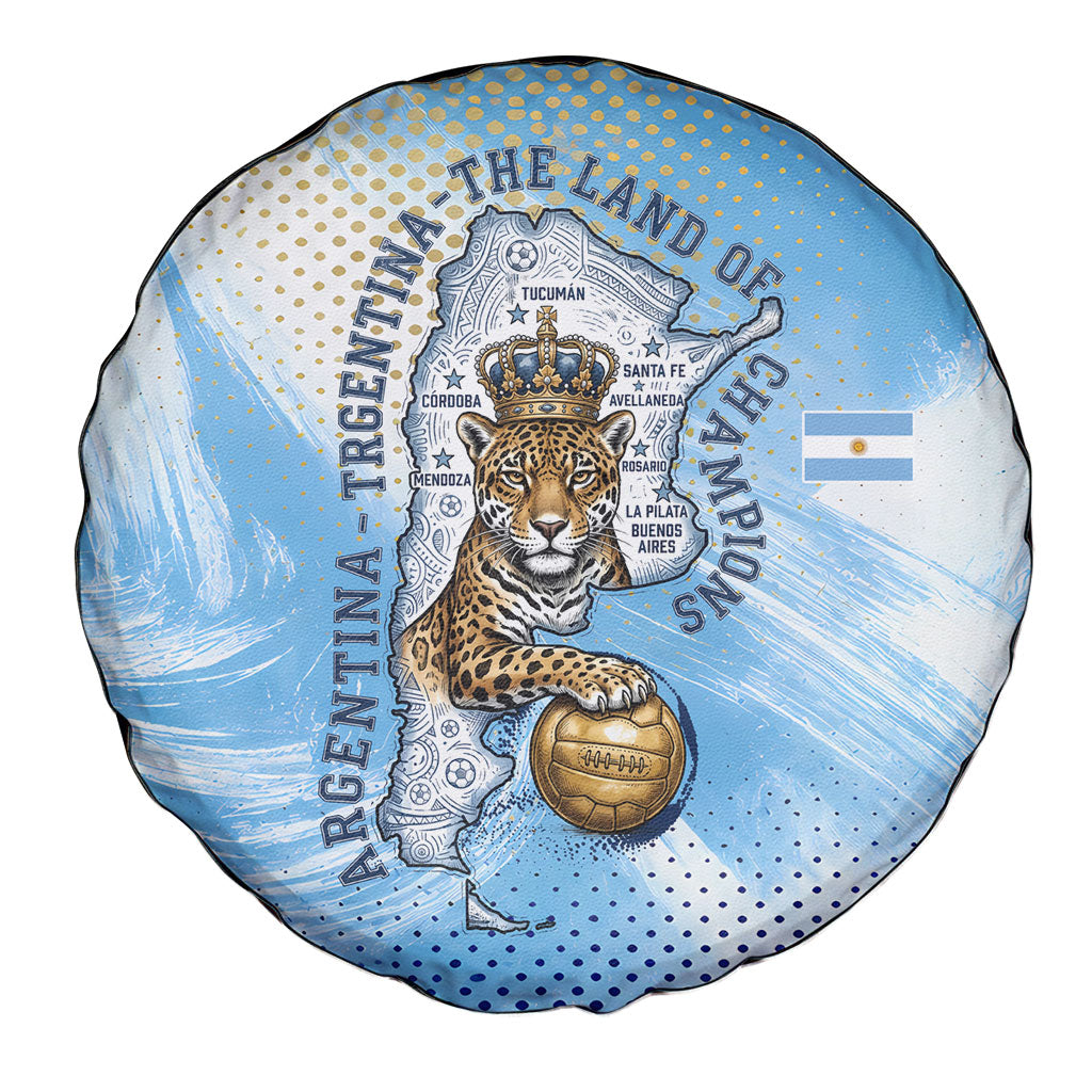 Argentina Football Land Of Champions Spare Tire Cover Halftone Dot Jaguar Mascot National Map