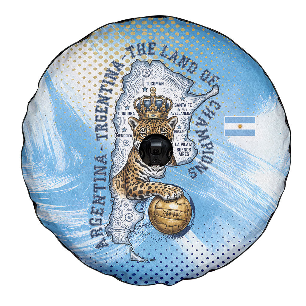 Argentina Football Land Of Champions Spare Tire Cover Halftone Dot Jaguar Mascot National Map