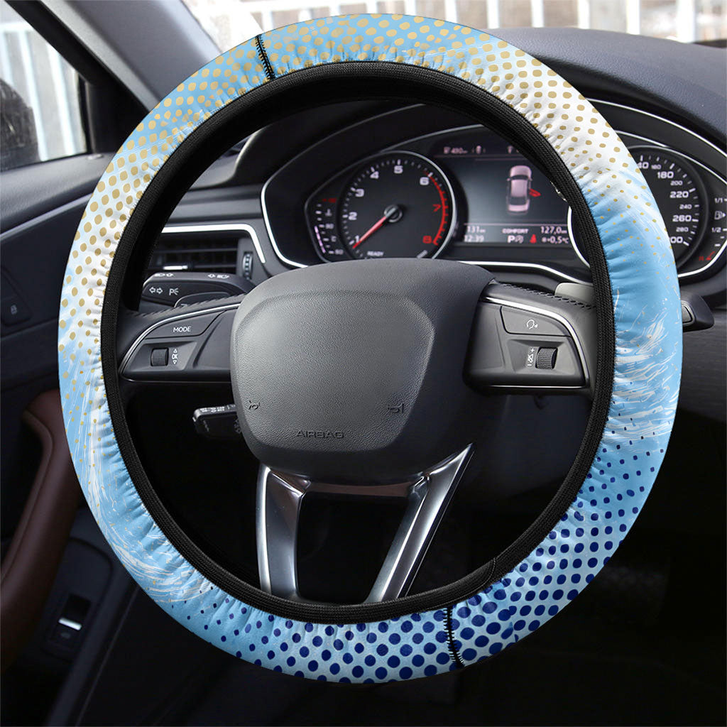 Argentina Football Land Of Champions Steering Wheel Cover Halftone Dot Jaguar Mascot National Map
