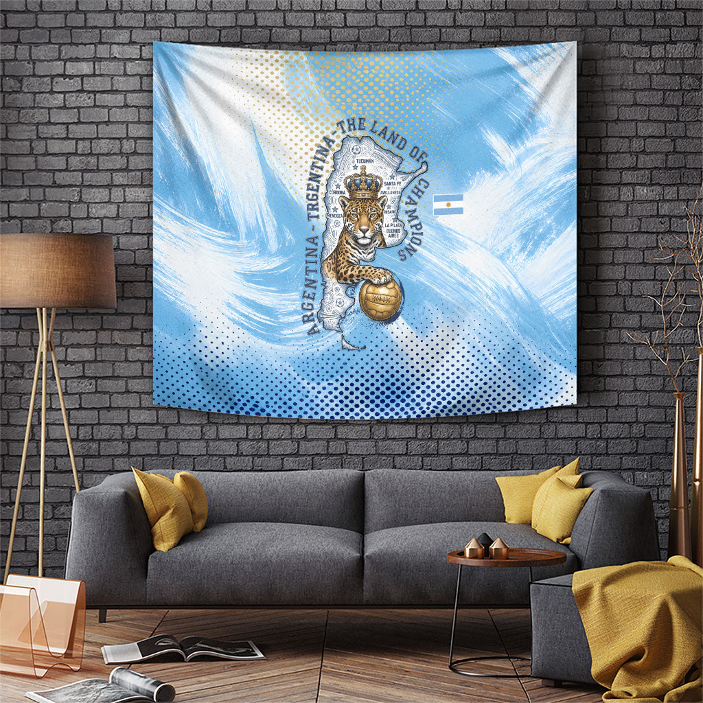 Argentina Football Land Of Champions Tapestry Halftone Dot Jaguar Mascot National Map