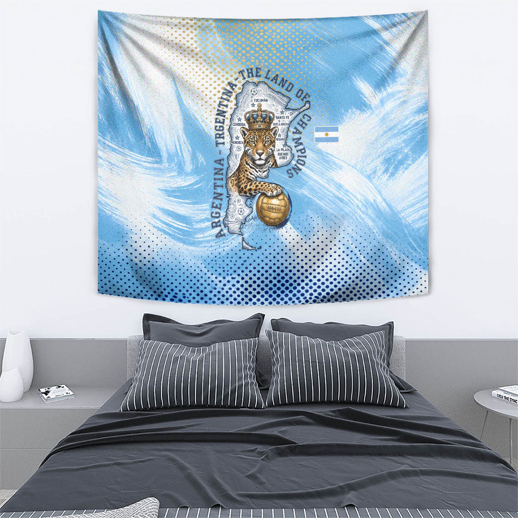 Argentina Football Land Of Champions Tapestry Halftone Dot Jaguar Mascot National Map