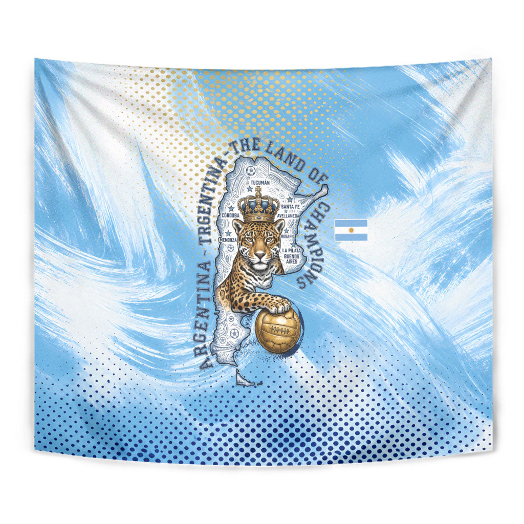 Argentina Football Land Of Champions Tapestry Halftone Dot Jaguar Mascot National Map