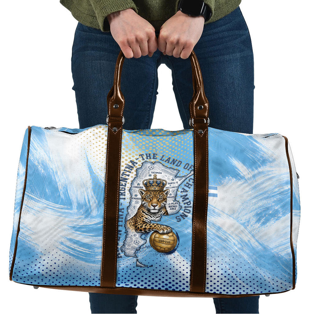 Argentina Football Land Of Champions Travel Bag Halftone Dot Jaguar Mascot National Map