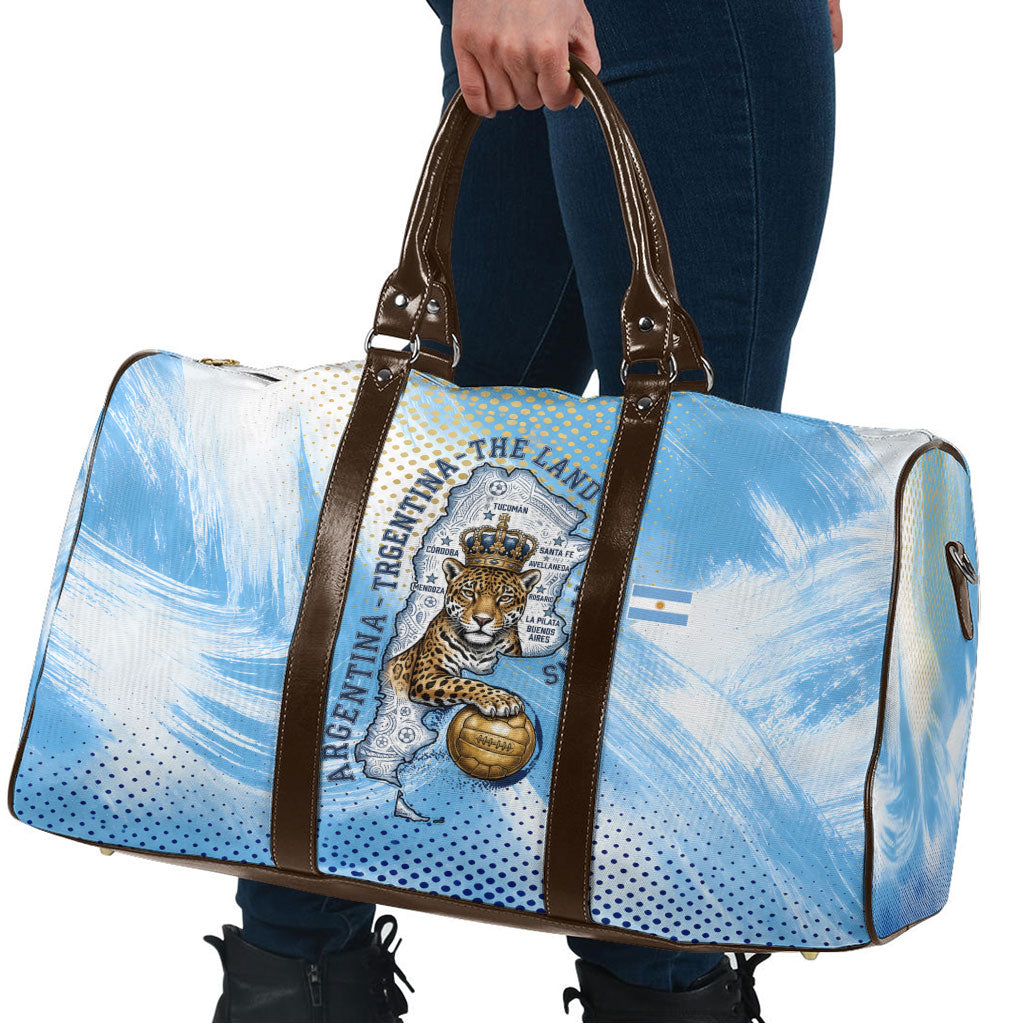 Argentina Football Land Of Champions Travel Bag Halftone Dot Jaguar Mascot National Map