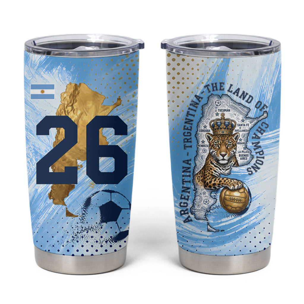 Argentina Football Land Of Champions Tumbler Cup Halftone Dot Jaguar Mascot National Map
