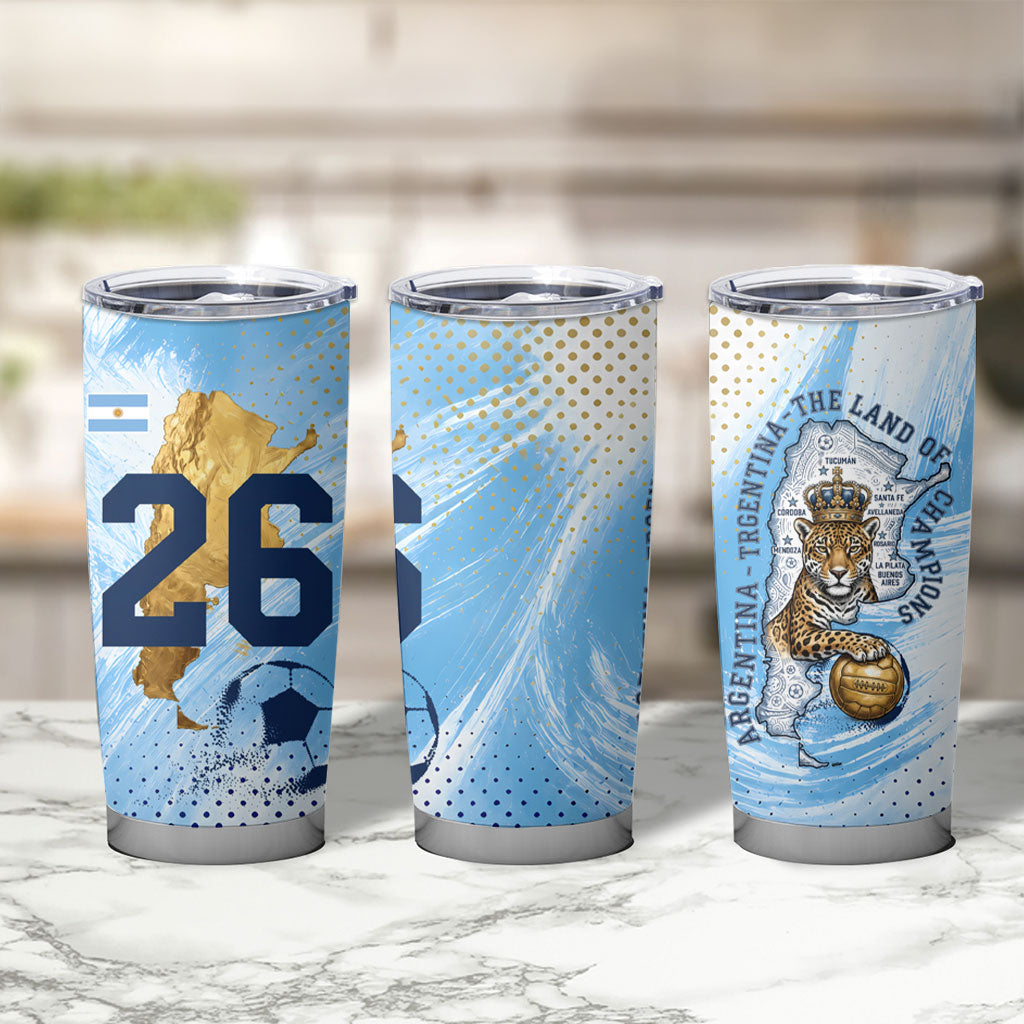 Argentina Football Land Of Champions Tumbler Cup Halftone Dot Jaguar Mascot National Map