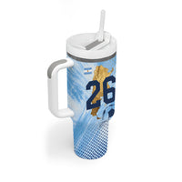 Argentina Football Land Of Champions Tumbler With Handle Halftone Dot Jaguar Mascot National Map