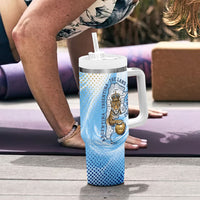 Argentina Football Land Of Champions Tumbler With Handle Halftone Dot Jaguar Mascot National Map