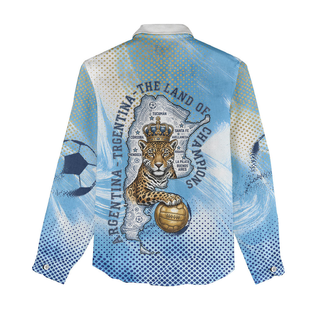 Argentina Football Land Of Champions Women Casual Shirt Halftone Dot Jaguar Mascot National Map