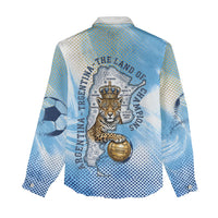 Argentina Football Land Of Champions Women Casual Shirt Halftone Dot Jaguar Mascot National Map