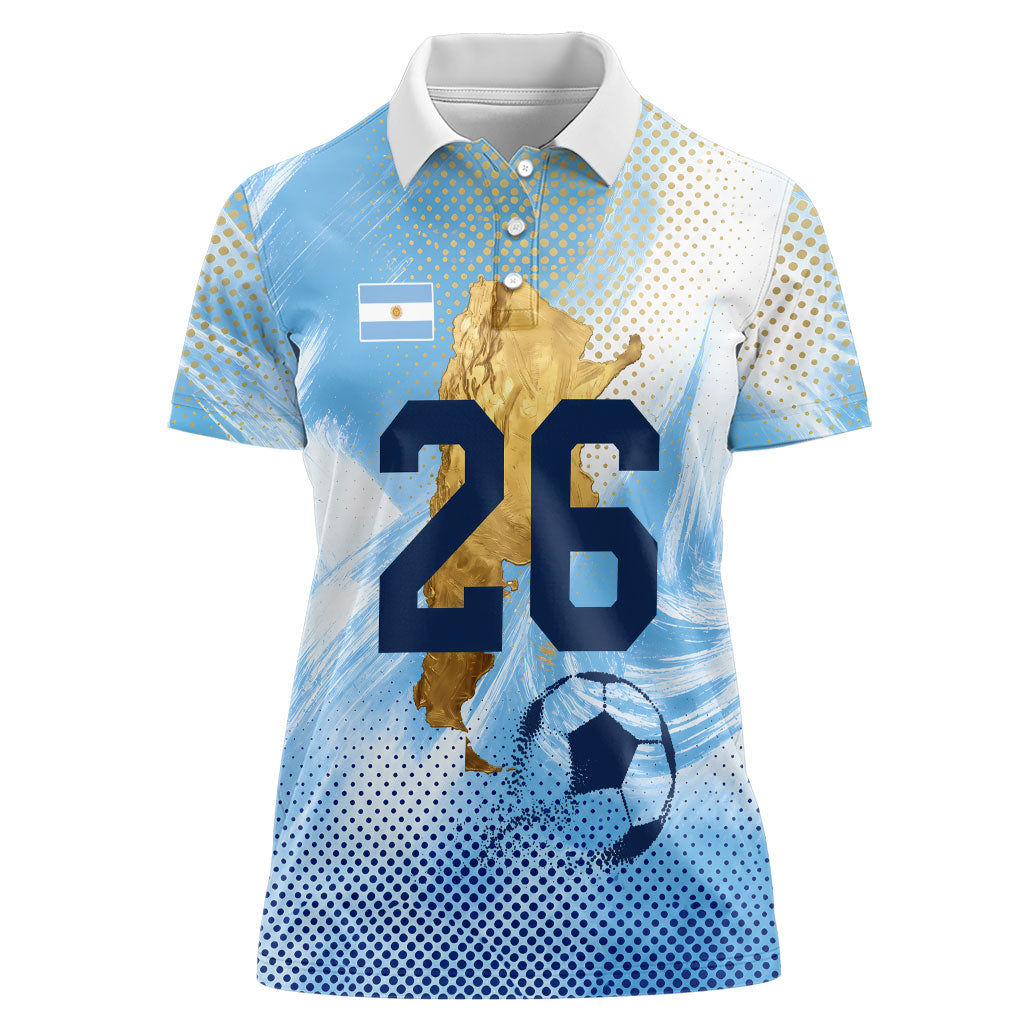 Argentina Football Land Of Champions Women Polo Shirt Halftone Dot Jaguar Mascot National Map