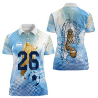 Argentina Football Land Of Champions Women Polo Shirt Halftone Dot Jaguar Mascot National Map