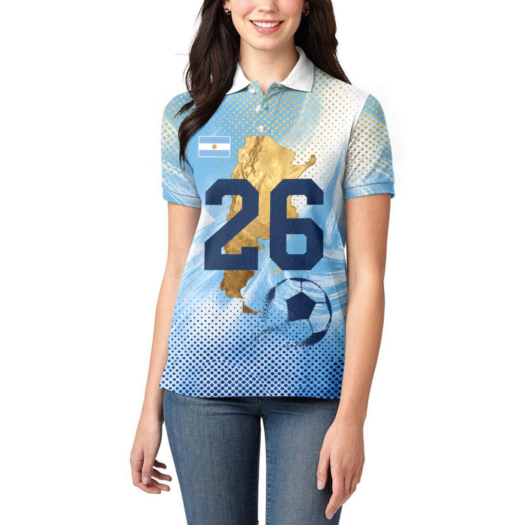 Argentina Football Land Of Champions Women Polo Shirt Halftone Dot Jaguar Mascot National Map