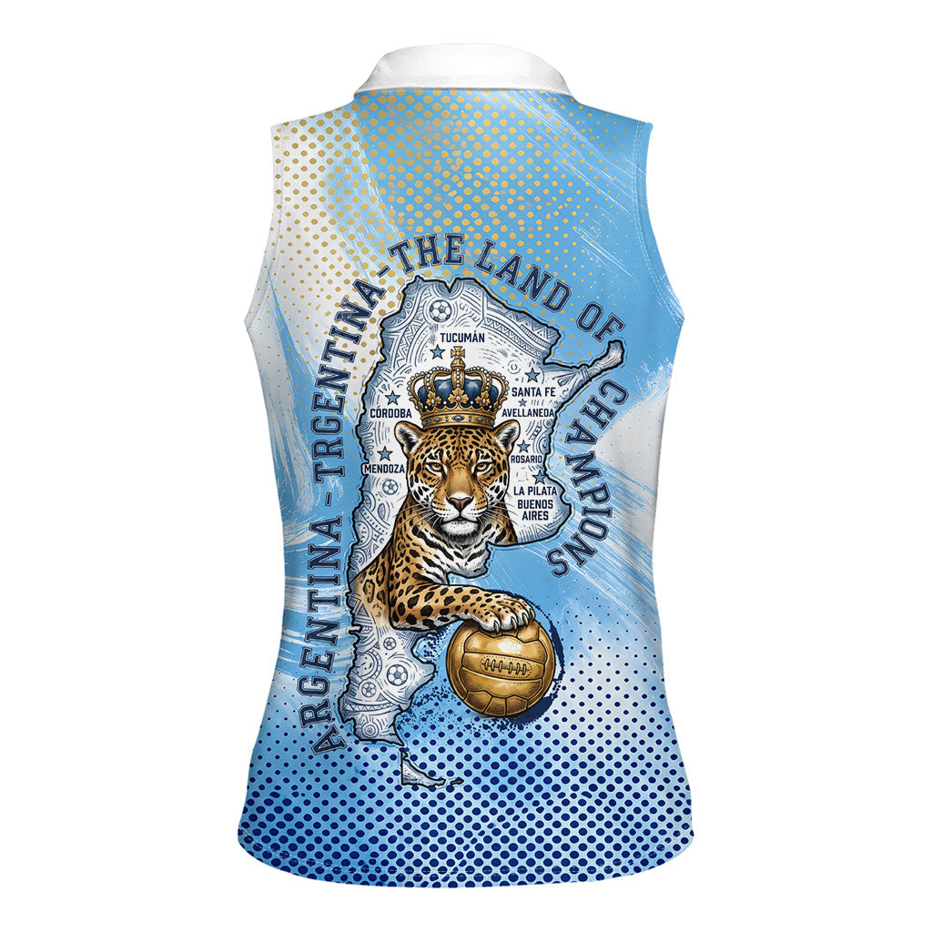 Argentina Football Land Of Champions Women Sleeveless Polo Shirt Halftone Dot Jaguar Mascot National Map