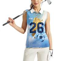 Argentina Football Land Of Champions Women Sleeveless Polo Shirt Halftone Dot Jaguar Mascot National Map
