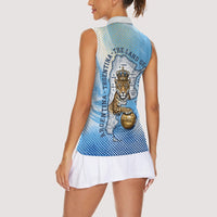 Argentina Football Land Of Champions Women Sleeveless Polo Shirt Halftone Dot Jaguar Mascot National Map