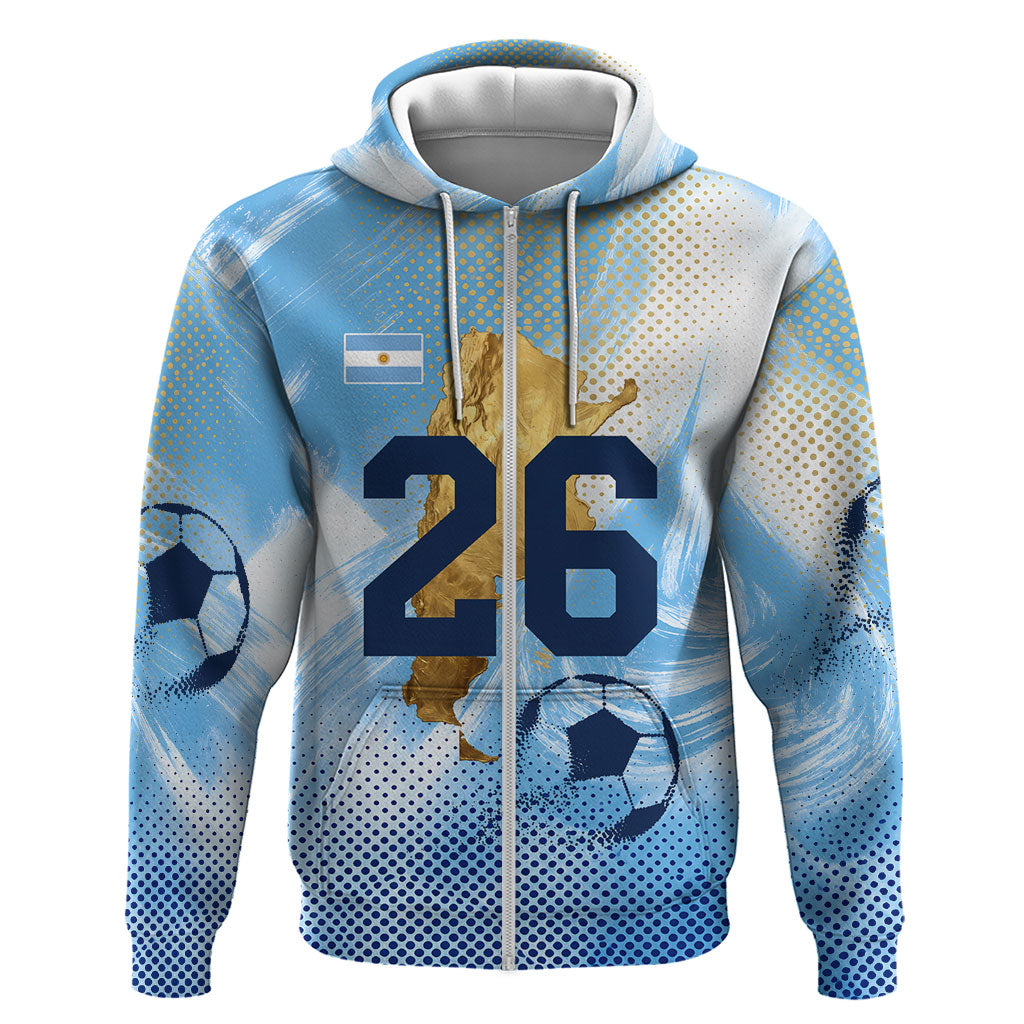 Argentina Football Land Of Champions Zip Hoodie Halftone Dot Jaguar Mascot National Map
