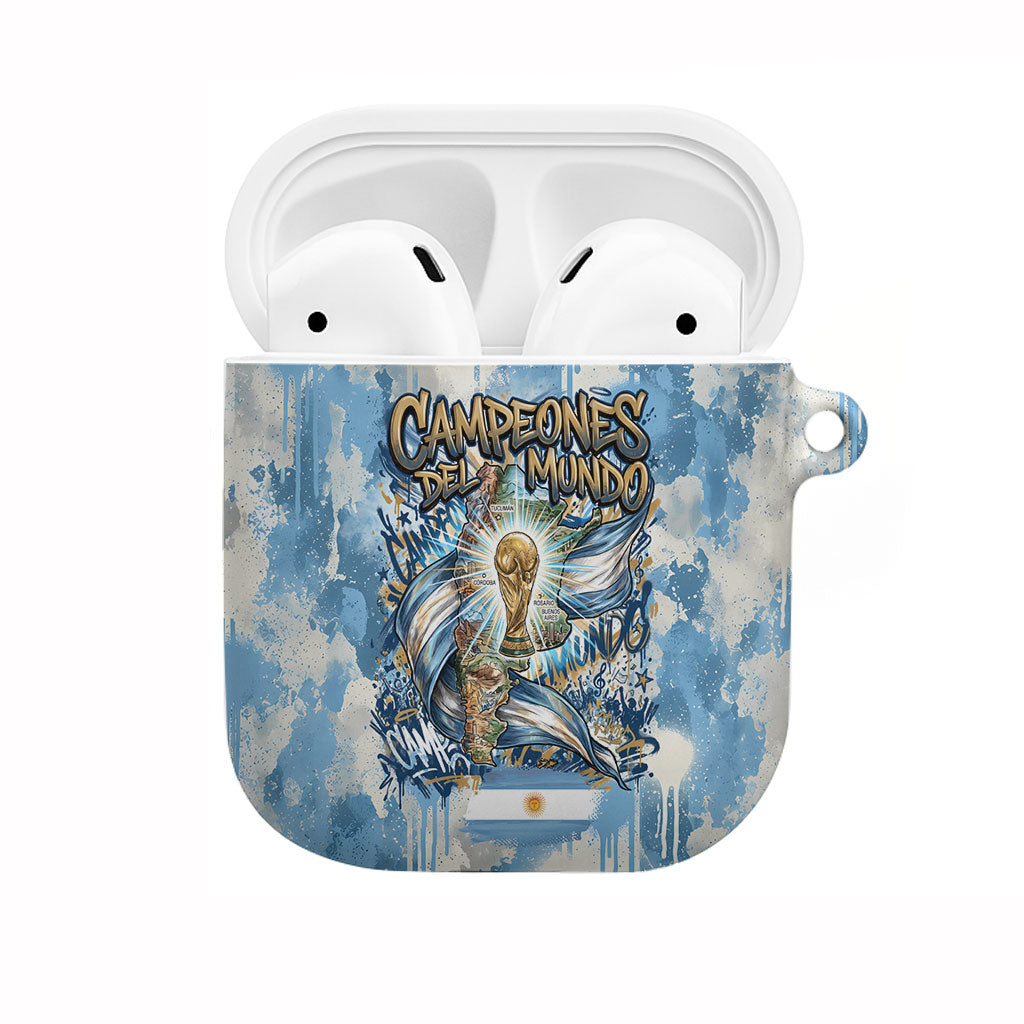 Argentina Football Campeones Del Mundo 2026 AirPods Case Champions Soccer Flag Watercolor Paint Drips Trophy