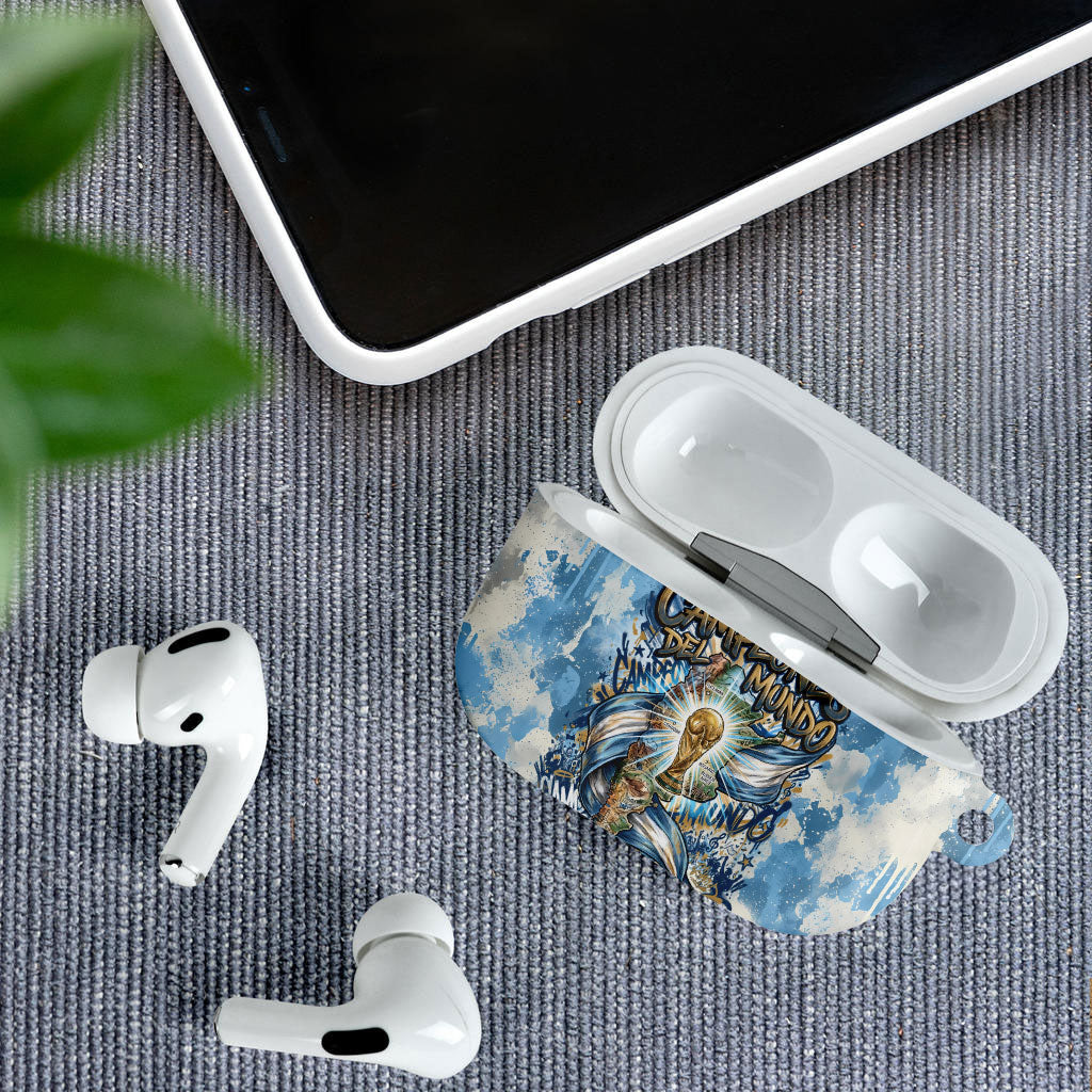 Argentina Football Campeones Del Mundo 2026 AirPods Case Champions Soccer Flag Watercolor Paint Drips Trophy