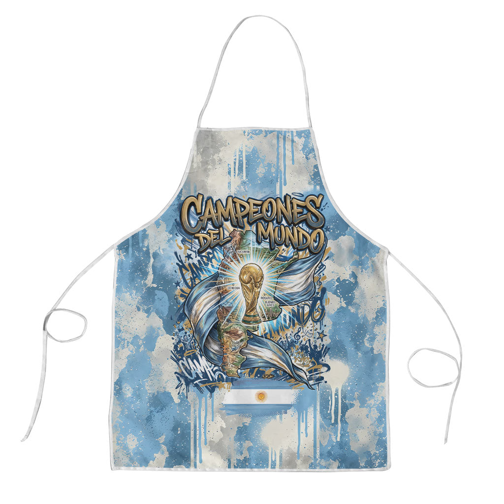 Argentina Football Campeones Del Mundo 2026 Apron Champions Soccer Flag Watercolor Paint Drips Trophy