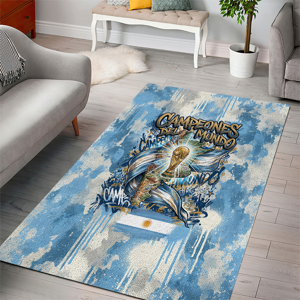 Argentina Football Campeones Del Mundo 2026 Area Rug Champions Soccer Flag Watercolor Paint Drips Trophy