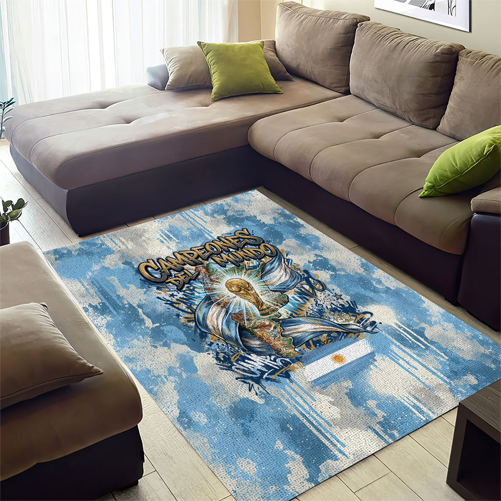 Argentina Football Campeones Del Mundo 2026 Area Rug Champions Soccer Flag Watercolor Paint Drips Trophy
