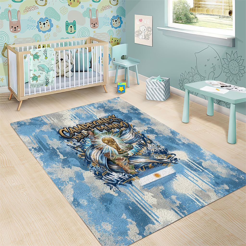 Argentina Football Campeones Del Mundo 2026 Area Rug Champions Soccer Flag Watercolor Paint Drips Trophy