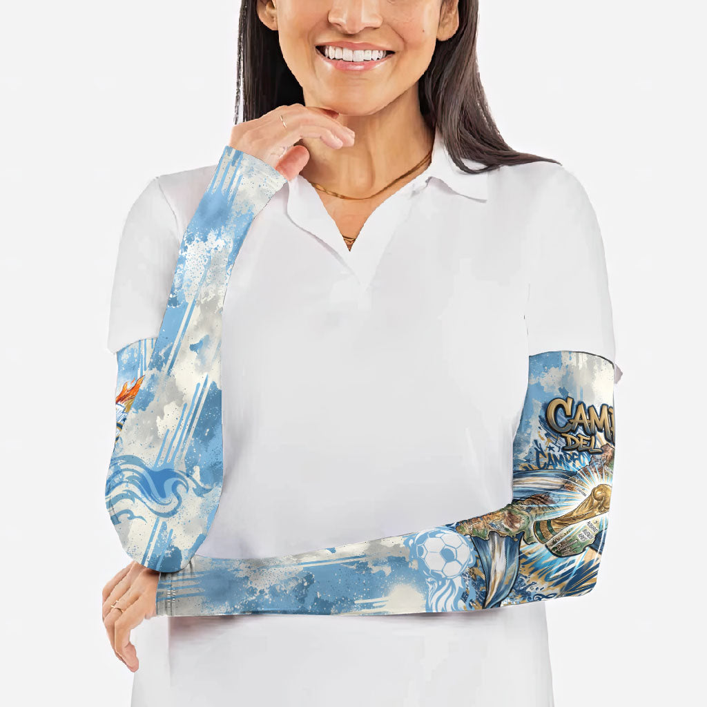 Argentina Football Campeones Del Mundo 2026 Arm Sleeves Champions Soccer Flag Watercolor Paint Drips Trophy