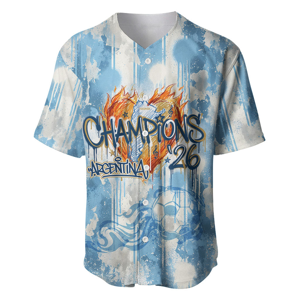 Argentina Football Campeones Del Mundo 2026 Baseball Jersey Champions Soccer Flag Watercolor Paint Drips Trophy