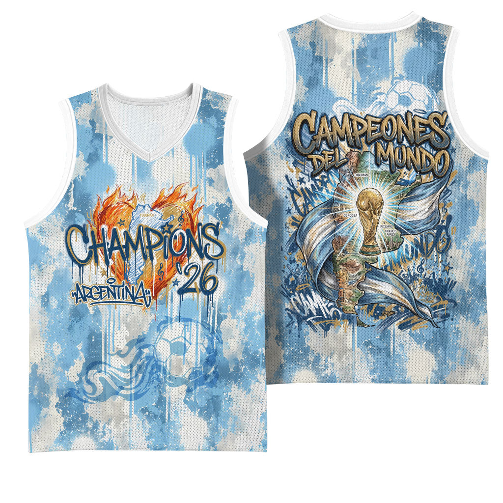 Argentina Football Campeones Del Mundo 2026 Basketball Jersey Champions Soccer Flag Watercolor Paint Drips Trophy