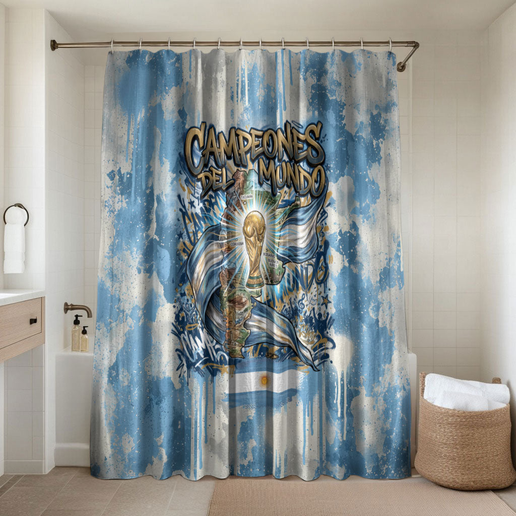 Argentina Football Campeones Del Mundo 2026 Bathroom Set Champions Soccer Flag Watercolor Paint Drips Trophy