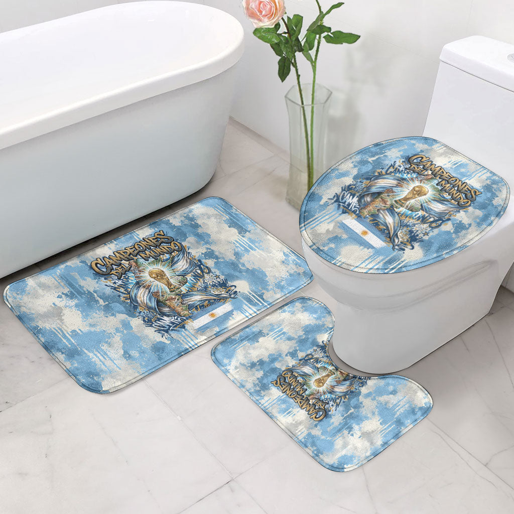 Argentina Football Campeones Del Mundo 2026 Bathroom Set Champions Soccer Flag Watercolor Paint Drips Trophy