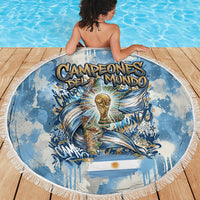 Argentina Football Campeones Del Mundo 2026 Beach Blanket Champions Soccer Flag Watercolor Paint Drips Trophy