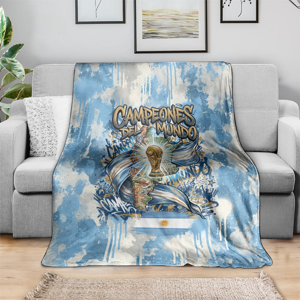 Argentina Football Campeones Del Mundo 2026 Blanket Champions Soccer Flag Watercolor Paint Drips Trophy
