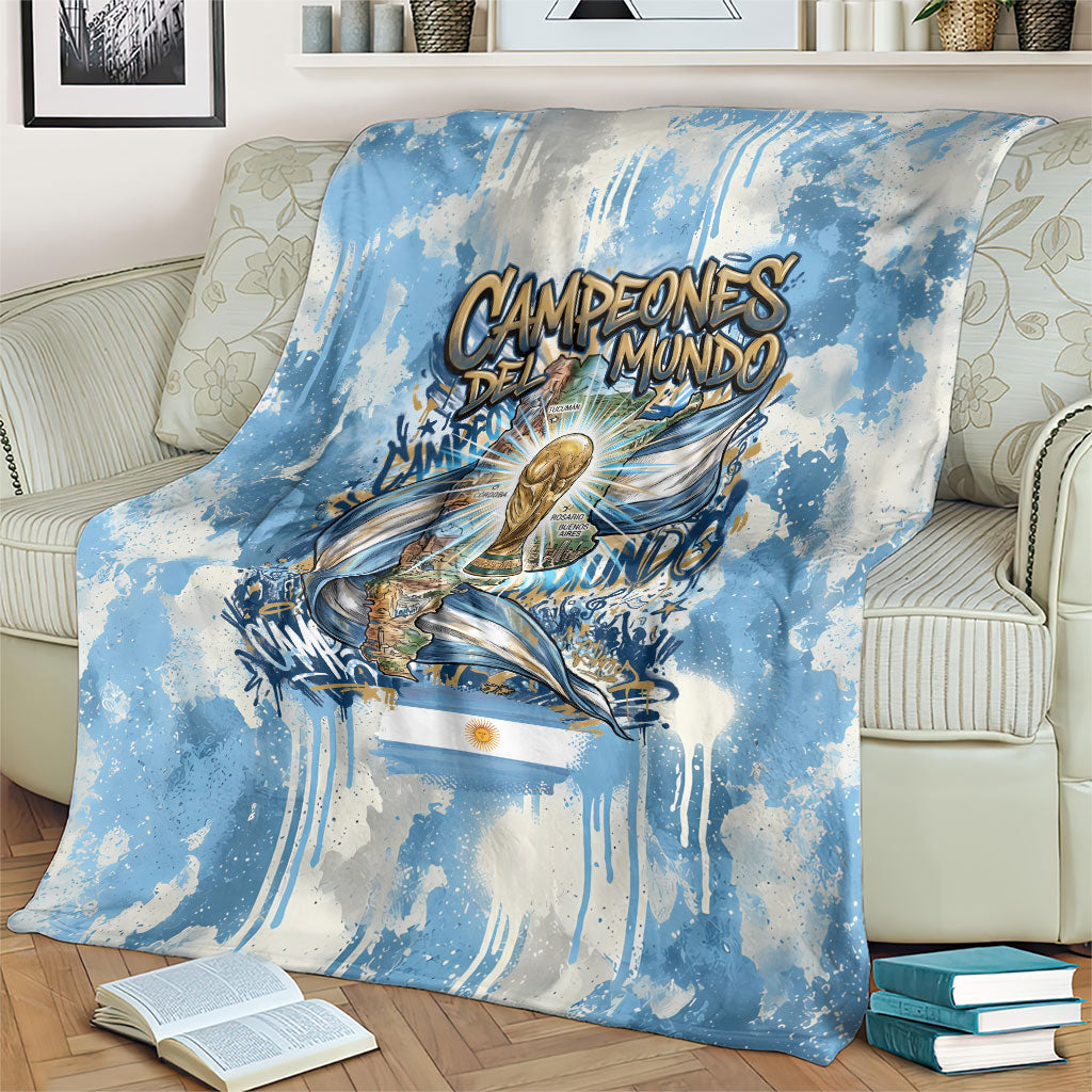 Argentina Football Campeones Del Mundo 2026 Blanket Champions Soccer Flag Watercolor Paint Drips Trophy