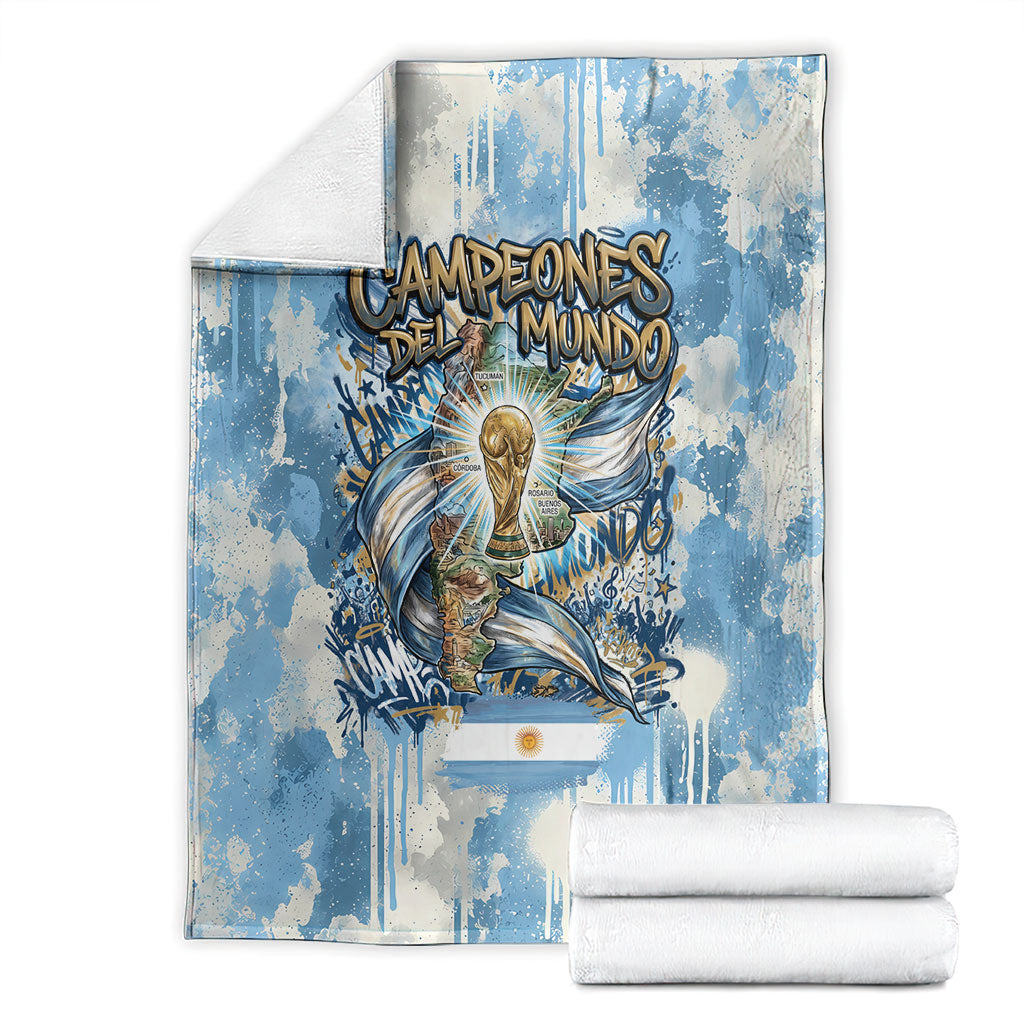 Argentina Football Campeones Del Mundo 2026 Blanket Champions Soccer Flag Watercolor Paint Drips Trophy