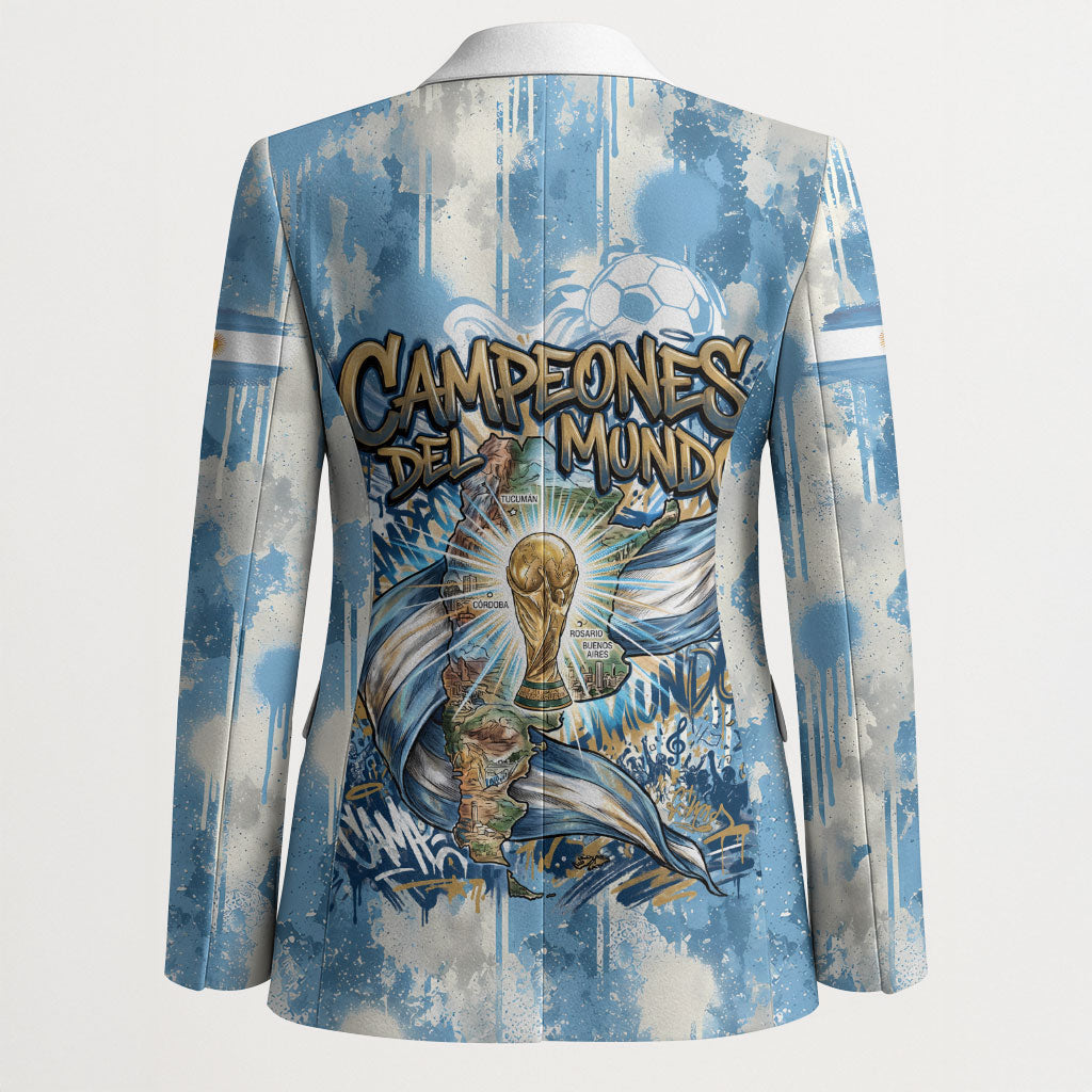 Argentina Football Campeones Del Mundo 2026 Blazer Champions Soccer Flag Watercolor Paint Drips Trophy
