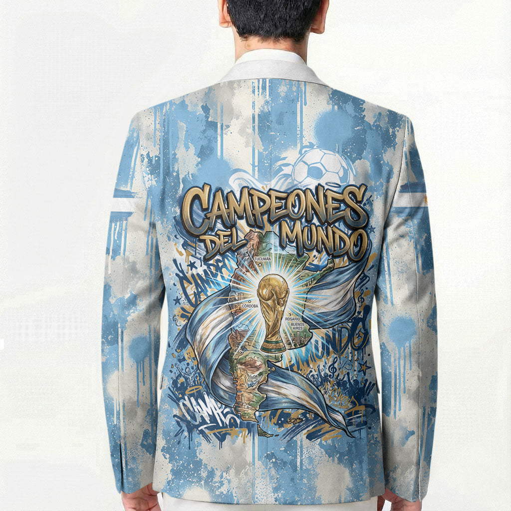 Argentina Football Campeones Del Mundo 2026 Blazer Champions Soccer Flag Watercolor Paint Drips Trophy