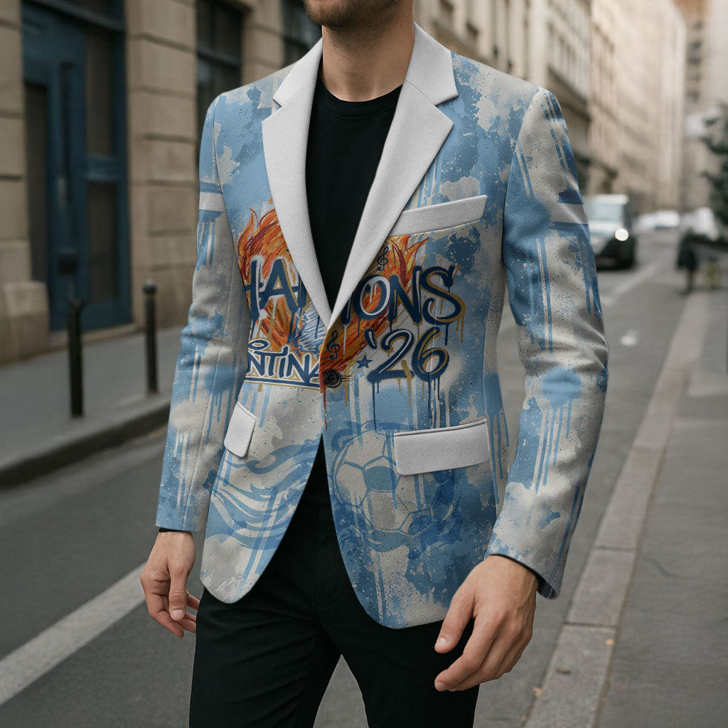 Argentina Football Campeones Del Mundo 2026 Blazer Champions Soccer Flag Watercolor Paint Drips Trophy